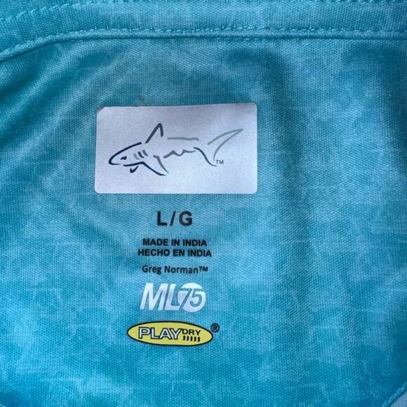 Men's Polo Large Green Greg Norman ML75 Short Sleeve 3 Buttons Shirt Golf - Picture 6 of 9